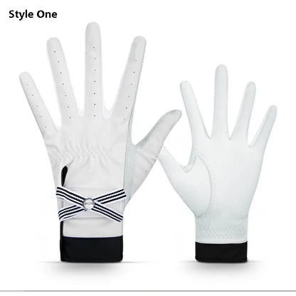 PGM 1 Pair Women Lambskin Leather Golf Gloves With Mark Ladies Breathable Open Finger Mittens Right and Left Hand Sport Gloves