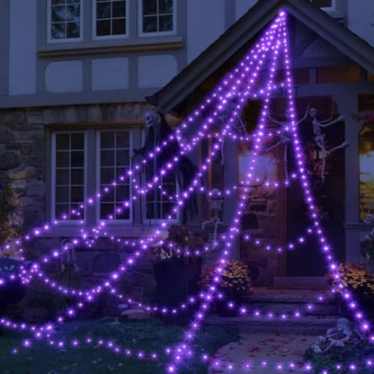 8 Modes Halloween Spider Web Lights Glow Waterproof LED Spider Net Triangle Hanging Scary Giant Spider Party