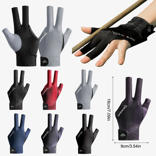 Billiards Glove Left Hand Three Finger Snooker Billiard Glove Non Slip Stickers Elasticity Billiard Training Gloves Accessories