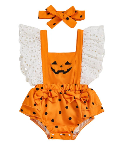 Halloween Costume Romper Baby Girl Clothes Flying Sleeves Cute Pumpkin Ghost Jumpsuit Infant Girls Holiday Party Fancy Dress