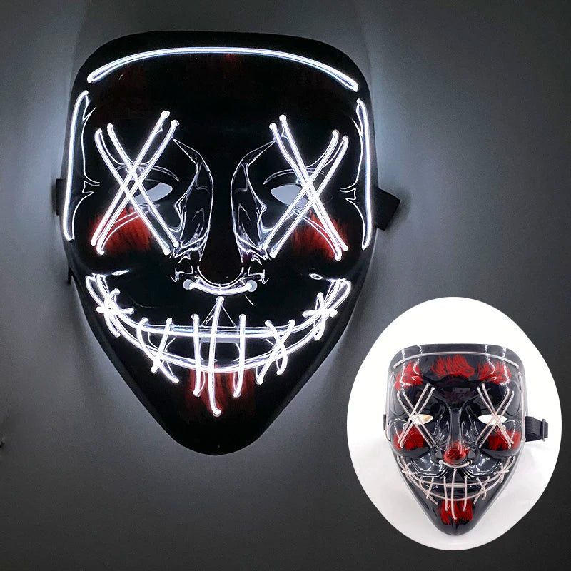 Shuffle Dance Mask Luminous Purge Mask Demon Slayer Glowing Masquerade Cosplay Mask for Halloween Horror Haunted House Props