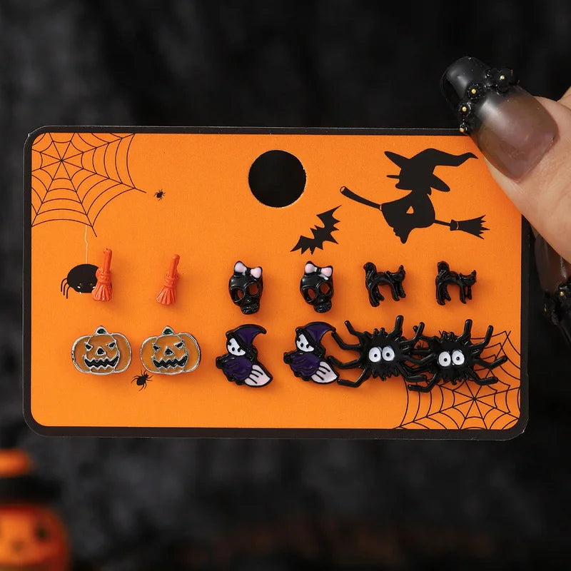 6pcs Women's Earrings Set Halloween Earrings for Women Fashion Creative Jewelry 2024 Bat Ghost Pumpkin Black Cat Stud Earrings
