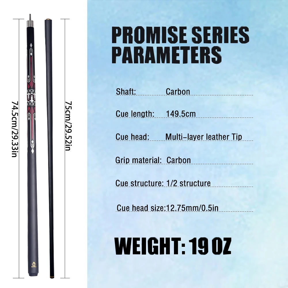 Pro Billiard Cue Stick 12.75mm Premium Carbon Multi-Layer Tip Stainless Steel Quick Joint Balanced Weight for American 9 Ball