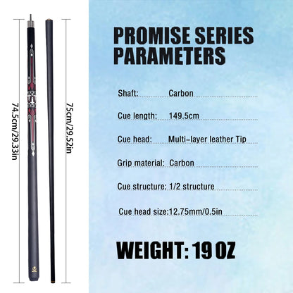 Pro Billiard Cue Stick 12.75mm Premium Carbon Multi-Layer Tip Stainless Steel Quick Joint Balanced Weight for American 9 Ball