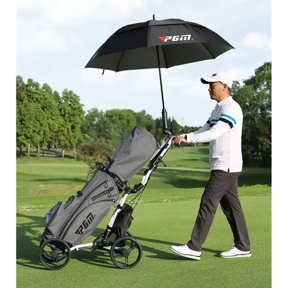 Golf Trolley, Four-Wheel Foldable Light Trolley With Golf Club Seat, Foot Brake/Umbrella Stand