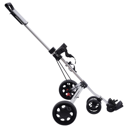 3-Wheel Golf Push Cart, Portable Foldable Golf Cart With Water Bottle Holder, Adjustable Straps, Foot Brake for Golf Course, Gym