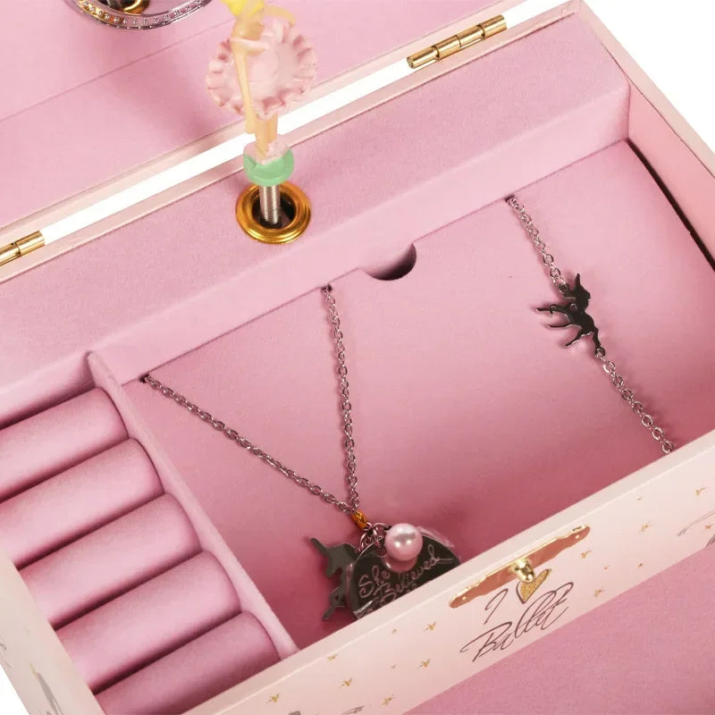 7-Inch Black Swan Ballet Music Box Drawer Jewelry Storage Octopath Box Makeup Mirror Christmas Gift for Wife and Daughter