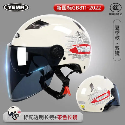 YEMA Casco Go Kart Scooter Motor Van Motorcycle Dual Lens Vintage Helmets Four Seasons Racing Half Helmets Casque Helmet