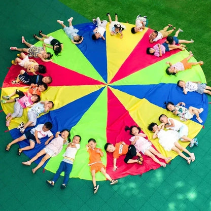 2/6m Diameter Kids Outdoor Teamwork Game Prop Rainbow Parachute Toys Jump Bag Bounce Play Mat School Activity Puzzle Game
