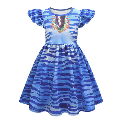 Avatar Cosplay 3D Dress Girl Kids Avataring 2 Cosplay Costume Halloween Party Dress Up Clothes Masks  Fashionable Trend Dress