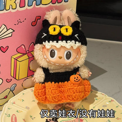 3.0 Labubu Clothes Halloween Knitted Pumpkin Bat Ghost Set for 15/17cm Doll Funny Necklace Accessories Christmas Halloween Gift