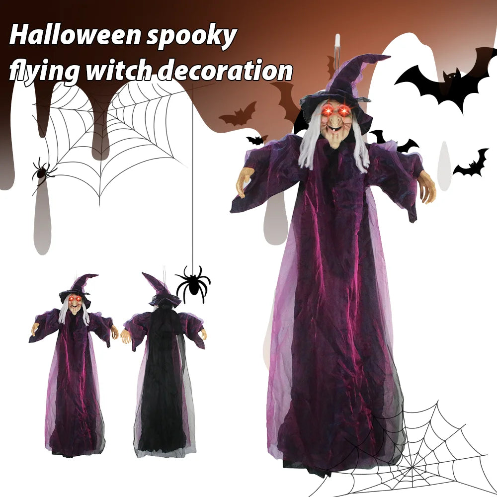 Halloween Life Size Talking Witch Purple Outdoor Spooky Scary Witch Animatronic Voice Controlled Glowing Screaming Decoration