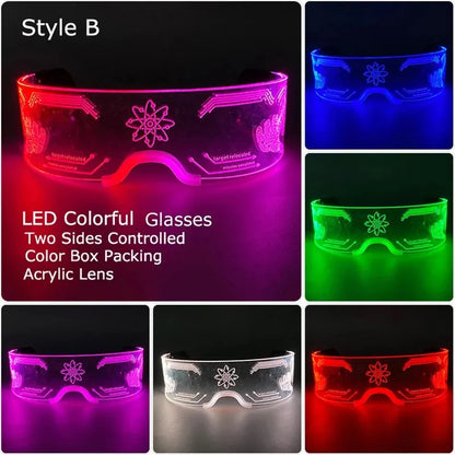 Halloween Party Glasses LED Light Up Cyberpunk Glasses Glowing Cool Goggles for Man Women Futuristic Cosplay Bar Party Props