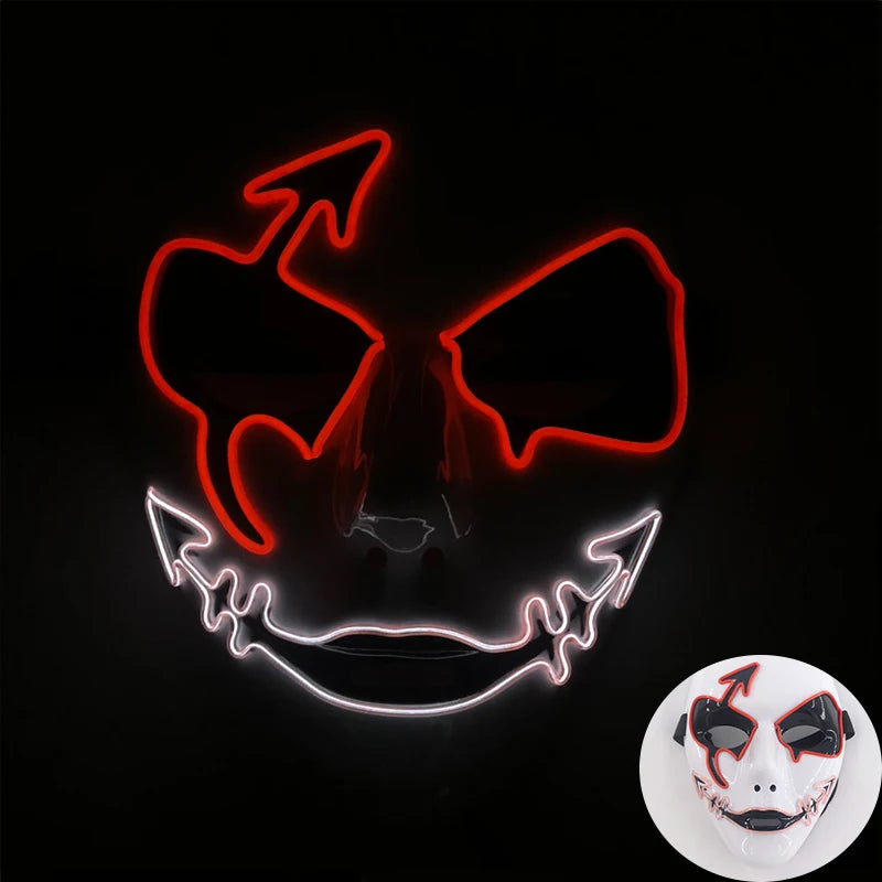 LED Hand-Painted Mask Halloween Carnival Masquerade Cosplay Horror Accessory Men's Mask Weird Face Mask Glowing Mascara Disfraz