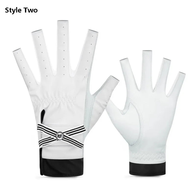 PGM 1 Pair Women Lambskin Leather Golf Gloves With Mark Ladies Breathable Open Finger Mittens Right and Left Hand Sport Gloves