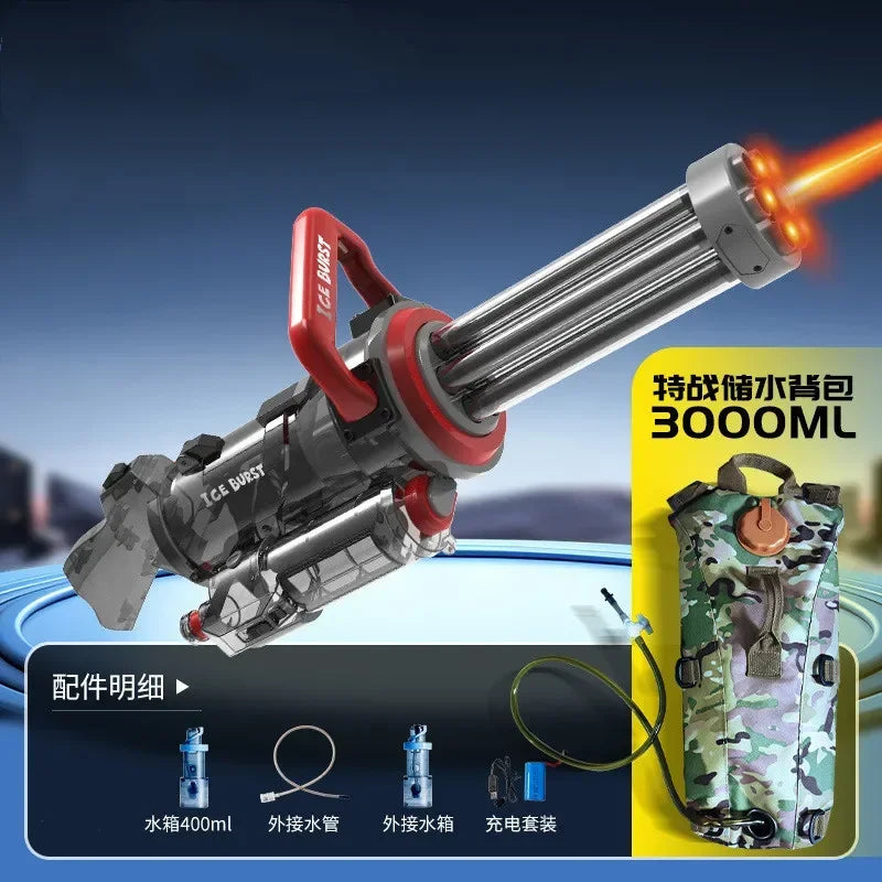 Strongest Gatling Electric Water Gun Toy With Light Continuous Shooting Water Gun Summer Beach Pool Battle Toys for Boy Adult