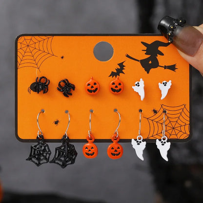 6pcs Women's Earrings Set Halloween Earrings for Women Fashion Creative Jewelry 2024 Bat Ghost Pumpkin Black Cat Stud Earrings