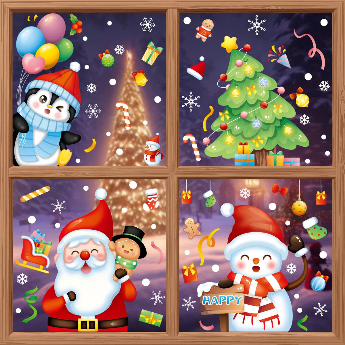 Christmas Stickers, Snowflake,Elk,Snowman,Santa Claus for Door, Wall, Window, Decoration Display