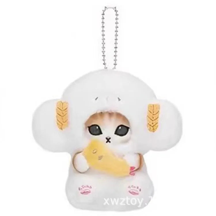 Kawaii Sanrio Plush Keychain Pendant Cartoon Mofusand Shark Cat Cross-Dressing Hello Kitty Kuromi Doll Stuff Backpack Decor Toys
