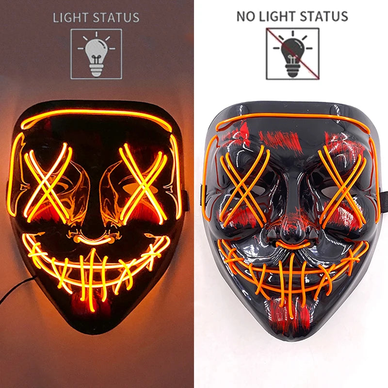 New Designed Glowing Halloween Party Mask Flashing LED Masks EL Neon Light Cosplay Mask Costume Props Glow Party Supplies
