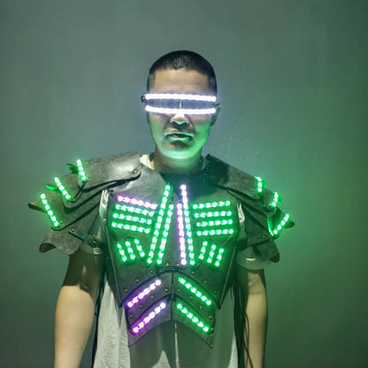 Halloween Costumes for Men Traje Led Luminous LED Armor Viking Cosplay Nightclub Performance Wear Dance Rave Outfits