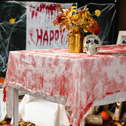 1/3/5pcs Halloween Tablecloth Bloody Gauze 85'' X 60'' Scary Bloody Table Cover Halloween Party Supplies Spook House Decorations