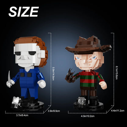 2in1 Horror Movie Figures Building Block Set Elm Street Freddyed Bricks Home Decor Halloween Gifts for Boys and Girls(625 Pcs)