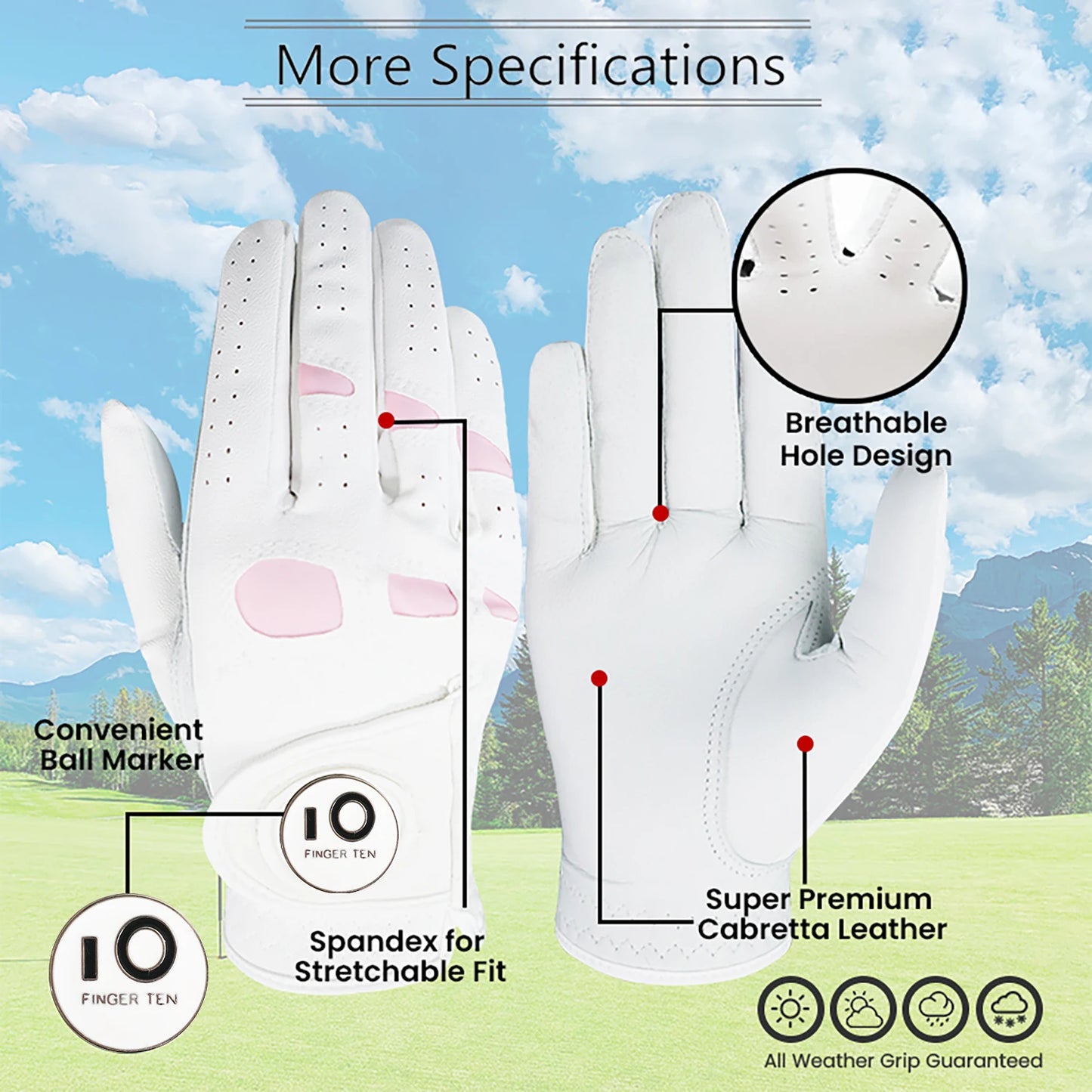 2 Pack or 1 Pair Cabretta Leather Womens Golf Gloves With Ball Marker Left Right Hand Extra Grip Ladies Sizes S M L XL