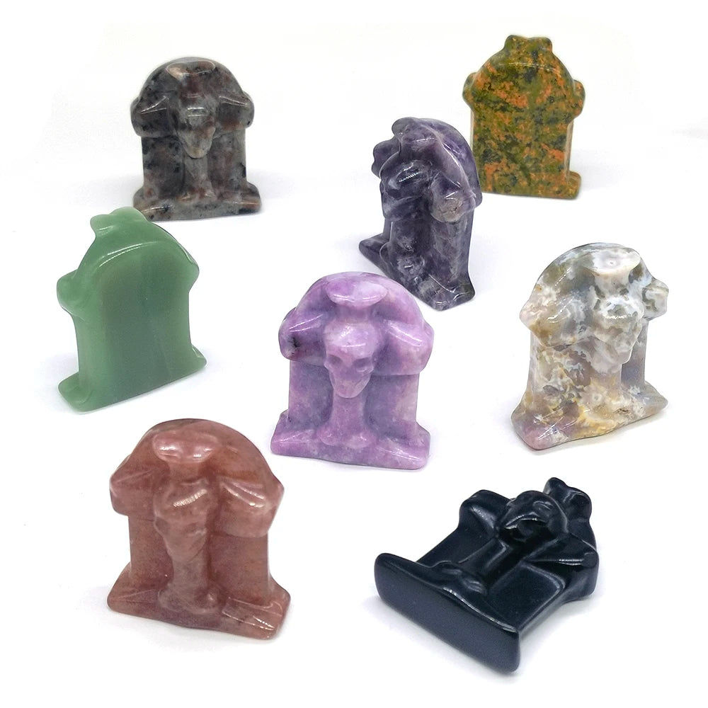 Halloween Foam Tombstone Skull Cross Decoration Natural Stone Crystal Gravestone Carving Reiki Healing Figurine Gemstone Gift