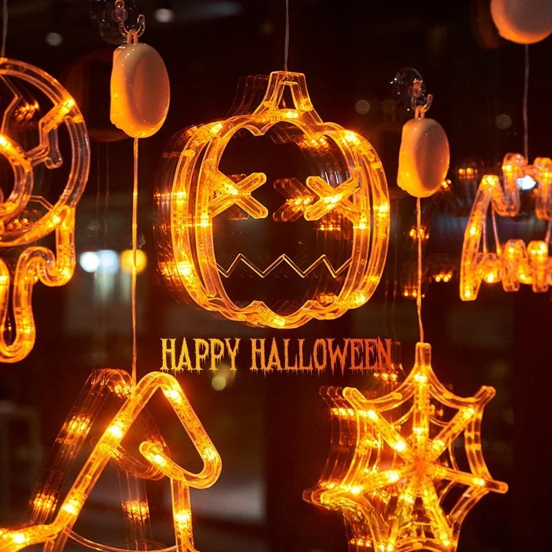 2025 Halloween LED Sucker Lamp Window Hanging Pumpkin Ghost Witch Hat Eye Ball Spider Decor for Home Party Scary Decorations