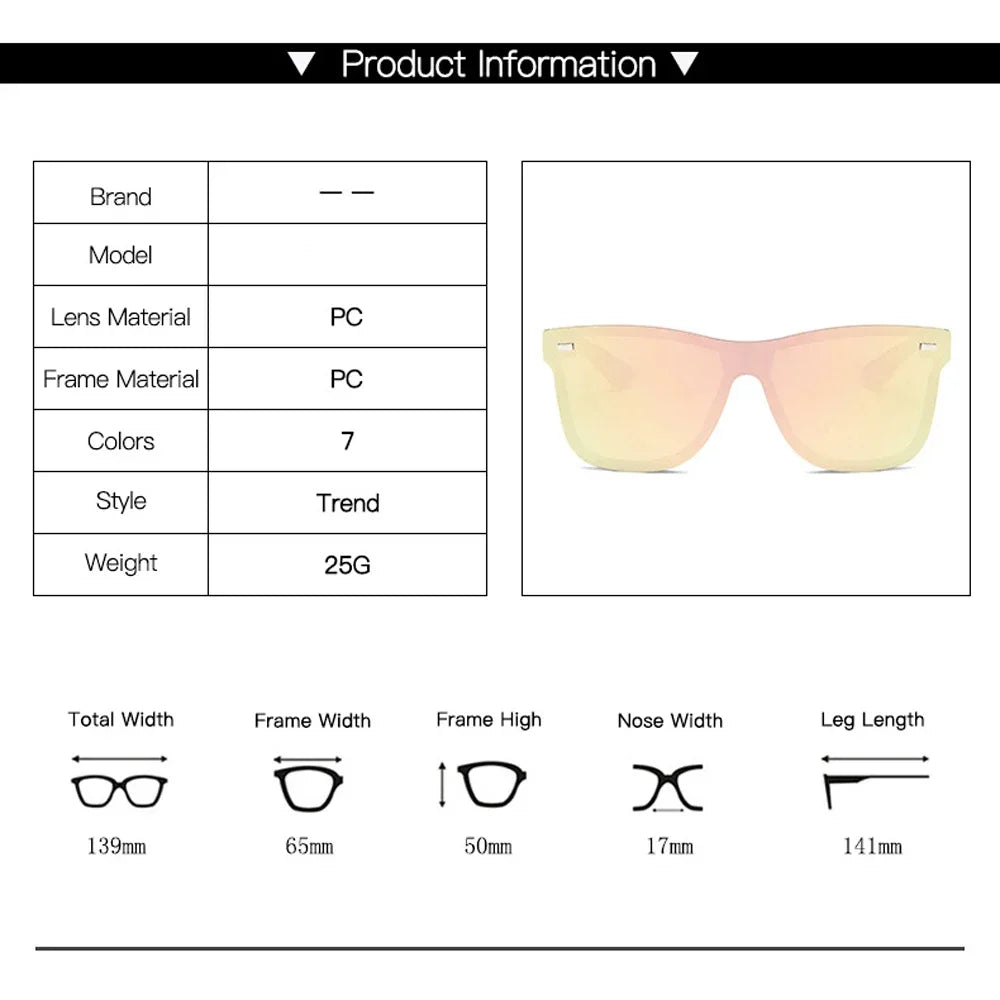 New Fashion Sunglasses One Piece Trend Personality Eyeglass Brand Design Protection Reflective Frameless Sunglassess UV400
