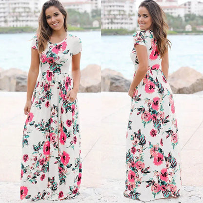 Women Summer Floral Print Maxi Dress 2024 LOOSE White Boho Beach Dress Women Vintage Evening Party Long Dress Vestidos Female