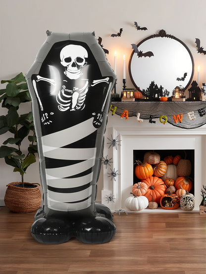 1pc Skull Tombstone Balloon, Halloween Theme Decoration, Skull Party, Garden Cemetery Decoration, Haunted House Decoration