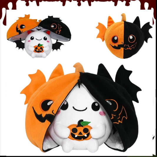 New Cute Halloween Pumpkin Bat Plush Toy 2-In-1 Kawaii Bat/Pumpkin Hybrid Plushie Kids Home Decor Boys or Girls Halloween Gifts