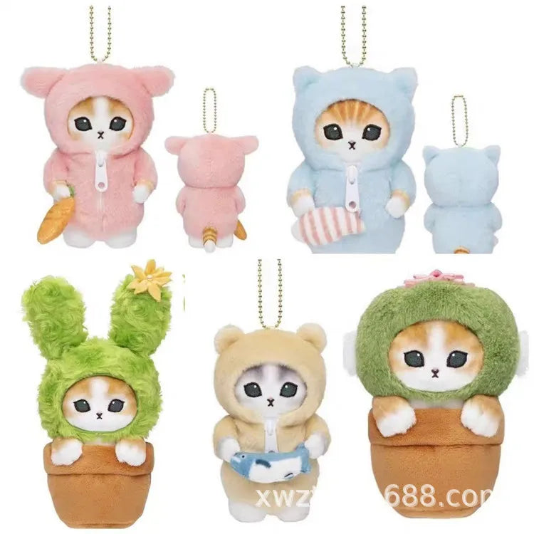 Kawaii Sanrio Plush Keychain Pendant Cartoon Mofusand Shark Cat Cross-Dressing Hello Kitty Kuromi Doll Stuff Backpack Decor Toys