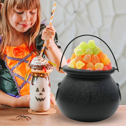 12Pcs Halloween Candy Buckets Black Plastic Witch Cauldron Kettle Halloween Pot Goody Holder for Party Favors