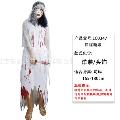 Women Sleeveless Dress Horror Bloody Nurse Skull Overalls Terror Cosplay Halloween Costumes Ghost Nurse Carnival Prop Clothes