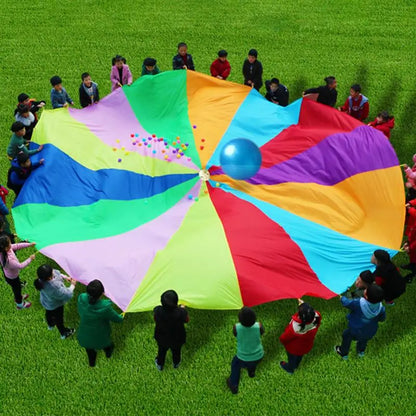 2/6m Diameter Kids Outdoor Teamwork Game Prop Rainbow Parachute Toys Jump Bag Bounce Play Mat School Activity Puzzle Game