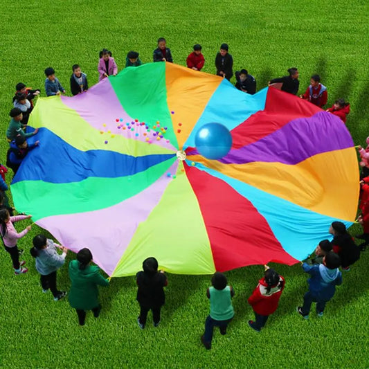 2/6m Diameter Kids Outdoor Teamwork Game Prop Rainbow Parachute Toys Jump Bag Bounce Play Mat School Activity Puzzle Game