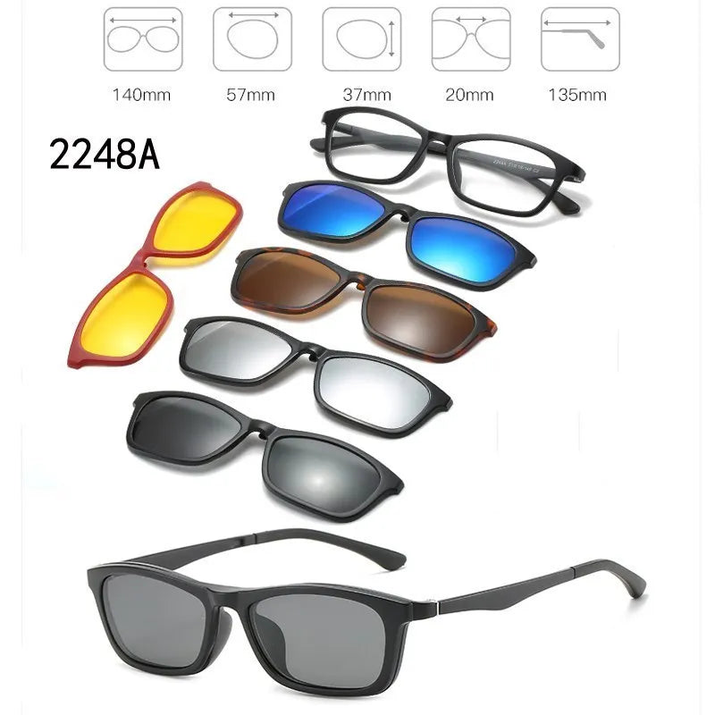 6 in 1 Custom Men Women Polarized Optical Magnetic Sunglasse Magnet Clip on Sunglasses Polarization Clip on Sun Glasses Frame
