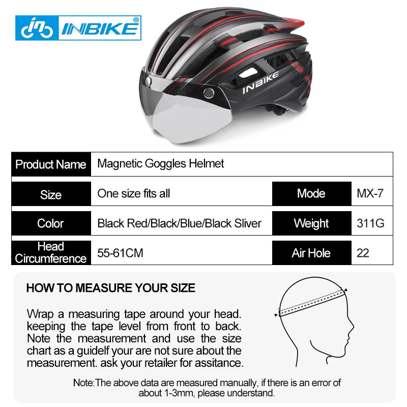 INBIKE Bicycle Helmets for Men With Lights Ultralight Outdoor Riding Magnetic Goggle Helmet Cycling Helmet Man Bike Accessories