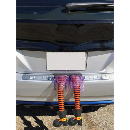 Halloween Witch Leg Decoration, Plush Filled Witch Legs for Wrath Car, Outdoor Evil Hanging Ornament, Car Trunk Yard Decor