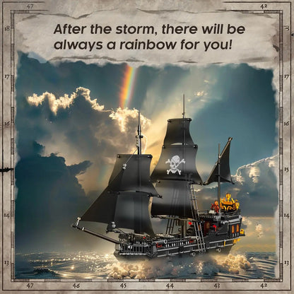 1424PCS Black Pirate Ship Building Blocks Skeleton Ghost Boat Model Assembly Bricks Toys Desktop Decoration Kids Holiday Gifts