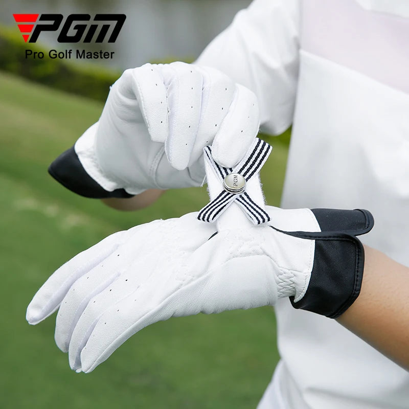PGM 1 Pair Women Lambskin Leather Golf Gloves With Mark Ladies Breathable Open Finger Mittens Right and Left Hand Sport Gloves