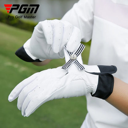 PGM 1 Pair Women Lambskin Leather Golf Gloves With Mark Ladies Breathable Open Finger Mittens Right and Left Hand Sport Gloves