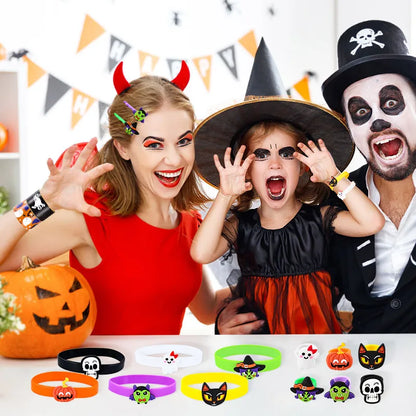 6-40pcs Halloween Gifts Toys Slap Bracelet Witch Skeleton Pumpkin Ghost Key Chain Party Kid Hairpin Ring Birthday Favor Supplies
