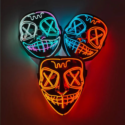 Wireless LED Glowing Mask EL Neon Colorful Luminous Purge Mask Halloween Horror Cosplay Party Mask Carnival Costume Supplies