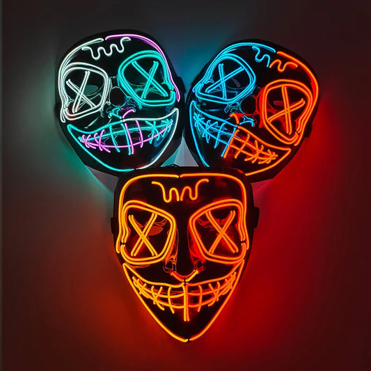 Wireless LED Glowing Mask EL Neon Colorful Luminous Purge Mask Halloween Horror Cosplay Party Mask Carnival Costume Supplies