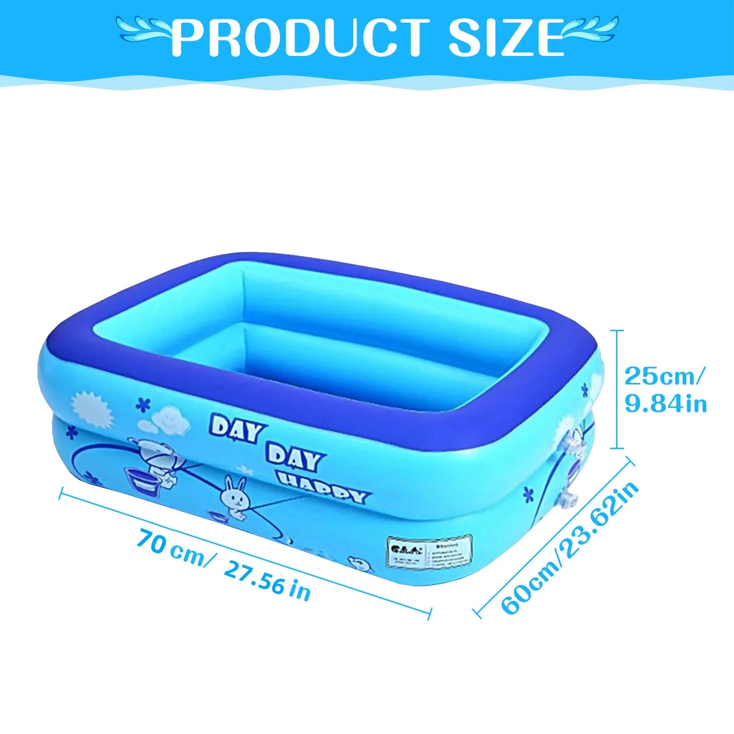 Thickening Inflatable Swimming Pool Family Summer Outdoor Water Play Pool Bathtub With Bubble Bottom for Kids 43x28x15inch