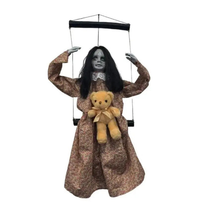 K43D Scary Halloween Decorations Sound Activated Swinging Ghostly Doll With Light Up Eye for Garden Yard Indoor and Outdoor